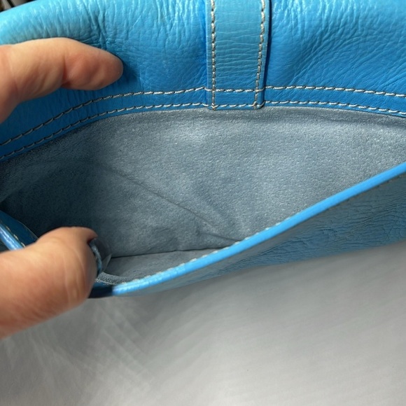 Lambertson Truex Teal Blue 11” Leather Clutch Bag - Picture 7 of 12